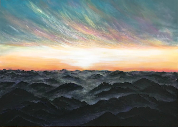 Abstract mountain sunset painting for sale, artist California