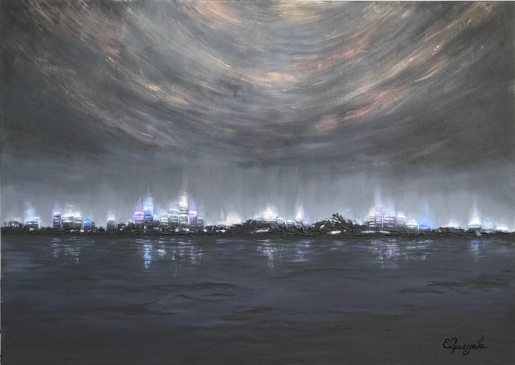 Abstract painting of the city Miami, San Francisco, skyscrapers, original artwork for sale from artist California, United States