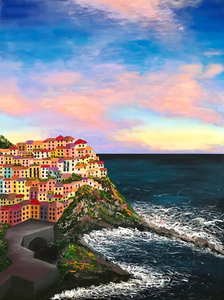 Cinque Terre, Italy, landscape acrylic painting for sale from artist online