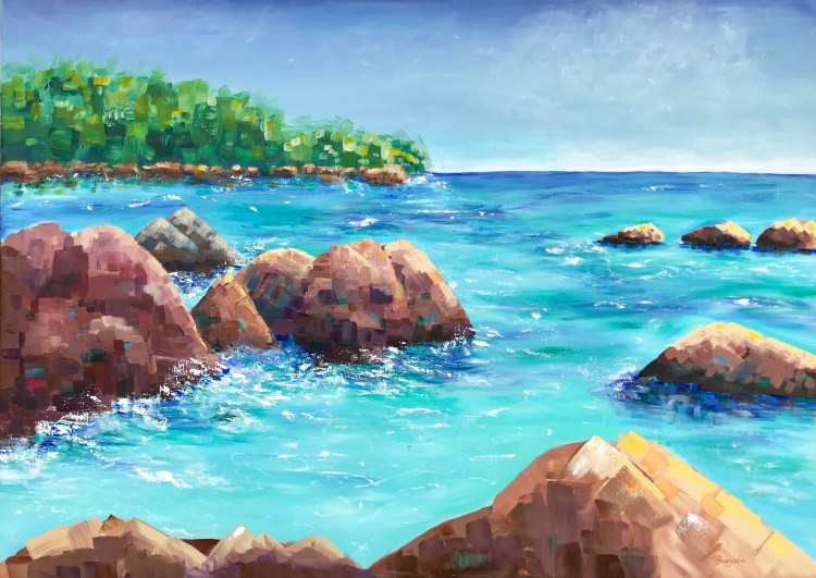 Abstract seascape, turquoise colors, ocean, sea, painting for sale from artist in Novato, San Francisco, California, large artwork