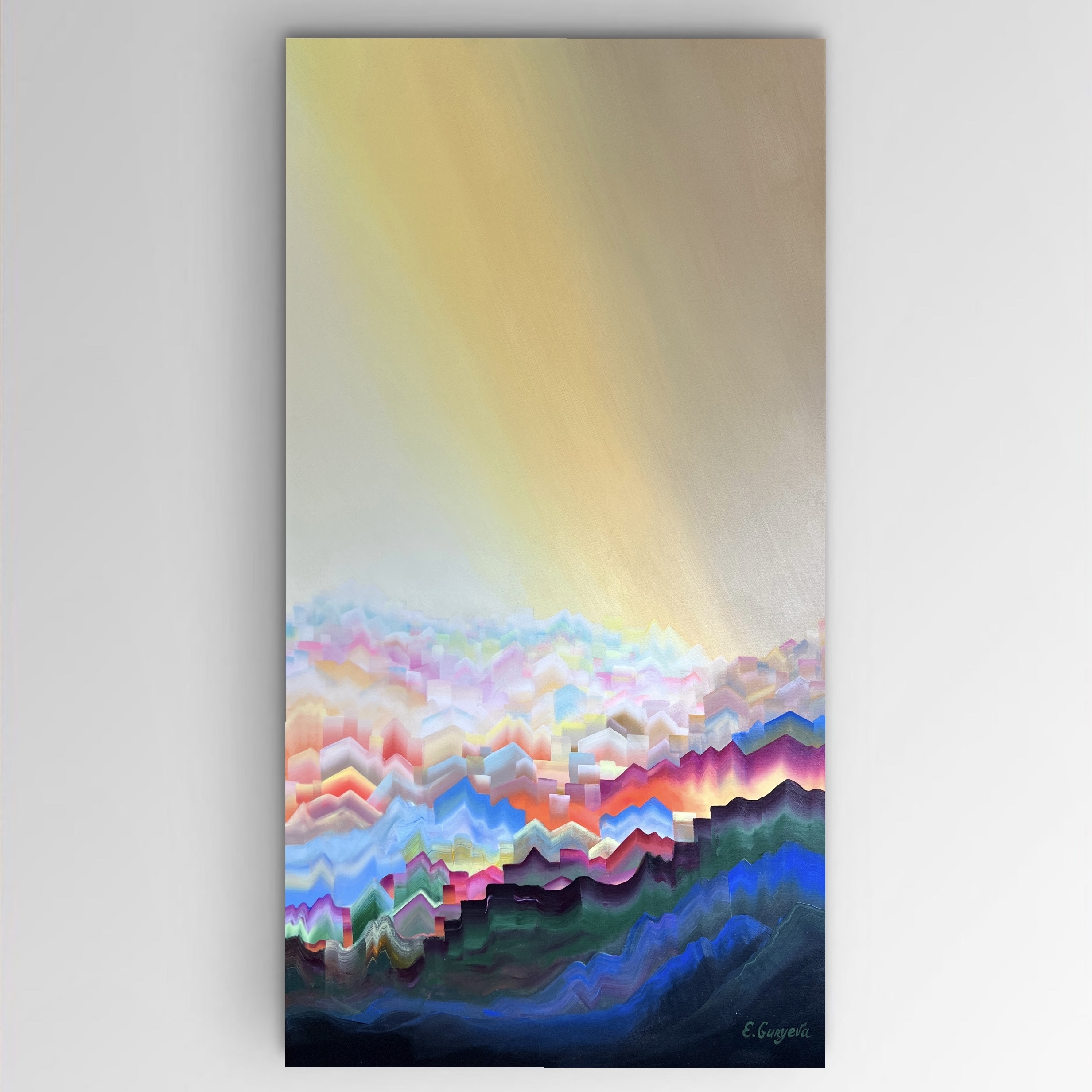 Abstract geometric colorful landscape, painting for sale San Francisco Bay Area, California